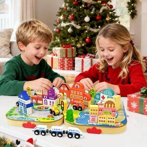 Toys Building Blocks Set for Boys and Girls Gift, 56 Pcs Wooden City((1 Set))